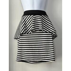 VTG Y2K Body Central Peplum Layered‎ Short Skirt Womens L Black Stripe Clubbing